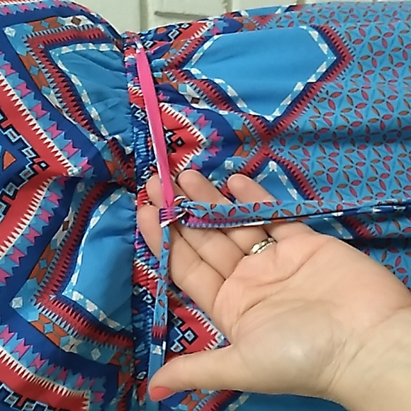 Paper Doll Blue & Pink Geometric/Aztec High Low Midi Dress. Size 12 (girl) - Picture 4 of 9